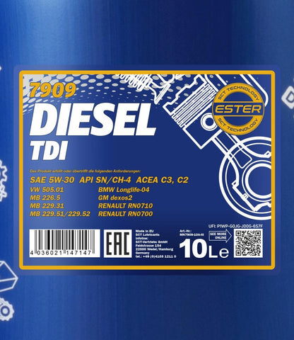 MANNOL Diesel TDI 5W-30 – 10L | Hoogwaardige Synthetische Motorolie voor Dieselvoertuigen